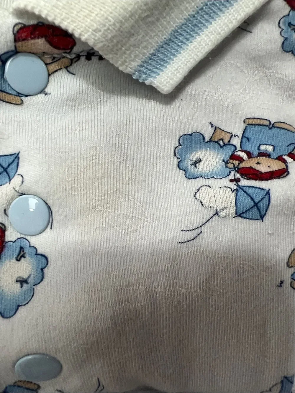 Baby Grand two piece baby blue romper bear flying kite appliqué & print polo